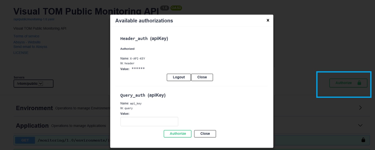 API VTOM Swagger UI - Authorization