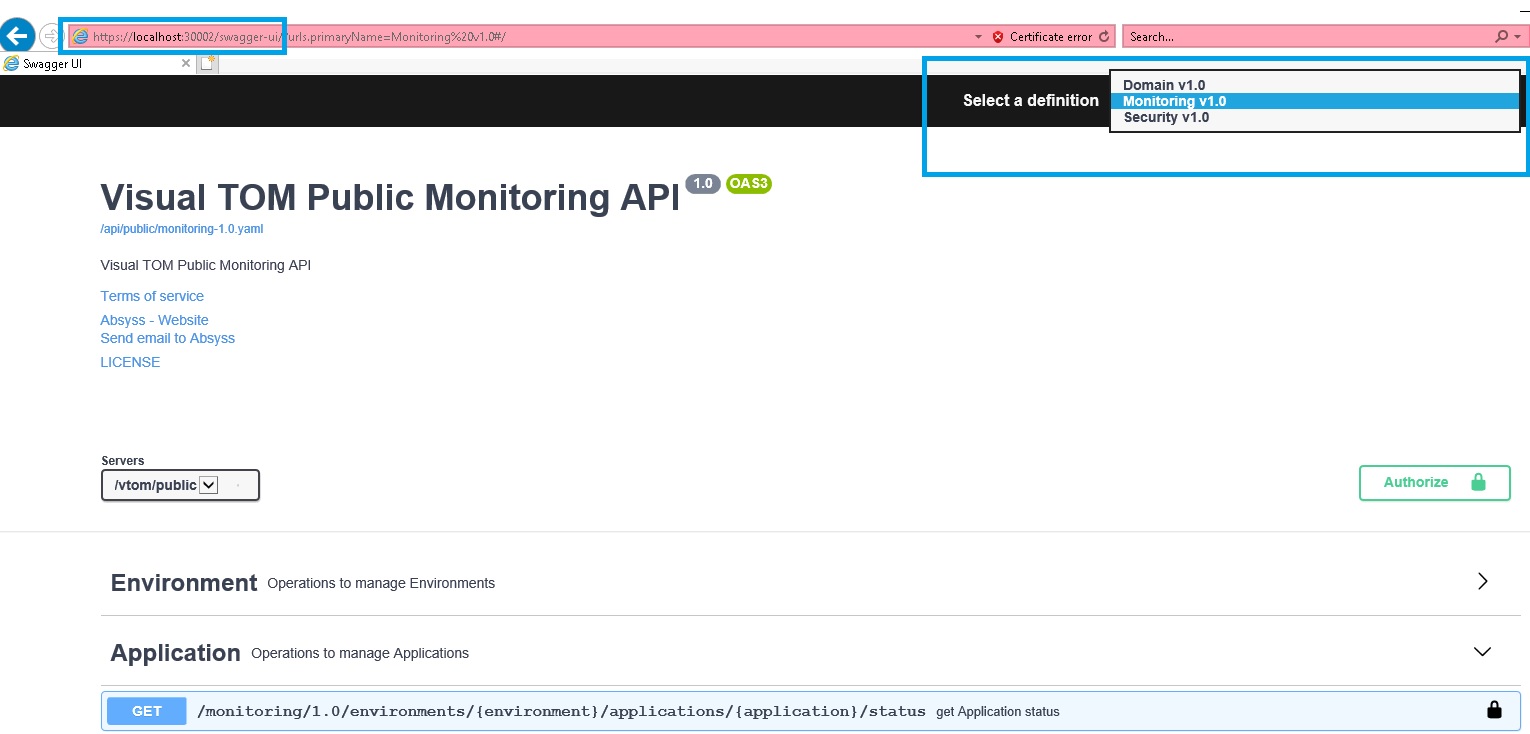 API VTOM Swagger UI - Definition