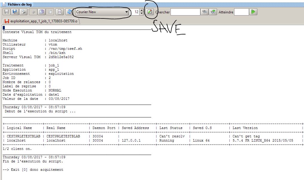 Logs VTOM save config log